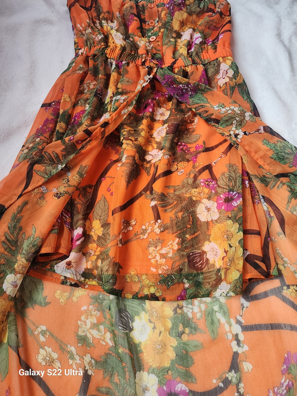 Sleeveless Vibrant Tropical Split Front Maxidress with Miniskirt Underlayer M - Picture 5 of 7